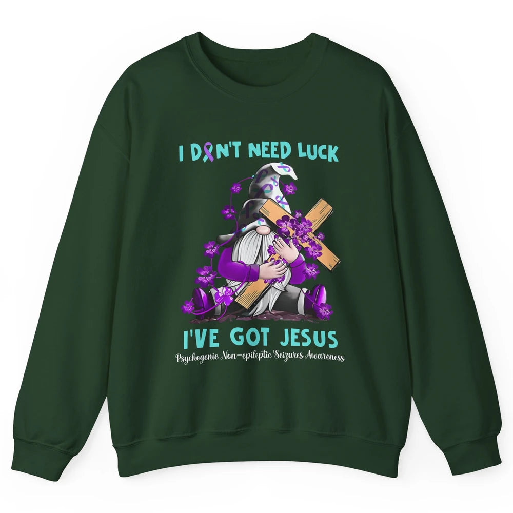PNES Awareness Gnome I Don't Need Luck I've Got Jesus Faith Unisex Crewneck Sweatshirt