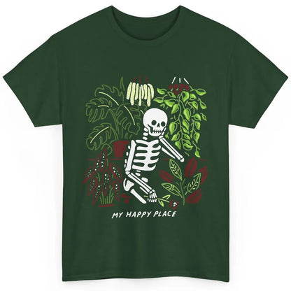 Retro Funny Skeleton Gardening My Happy Place Plant Lovers Classic Unisex T-Shirt