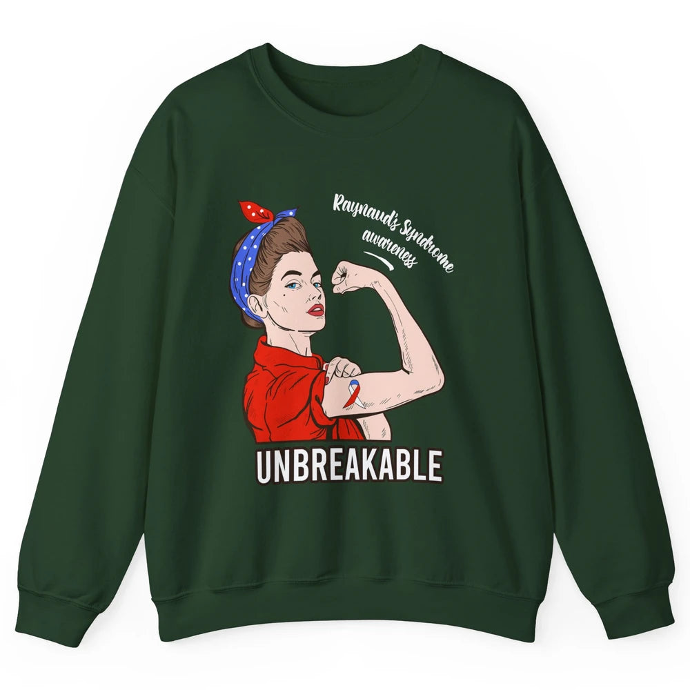 Raynaud's Syndrome Red Blue Ribbon Strong Woman Unbreakable Unisex Crewneck Sweatshirt