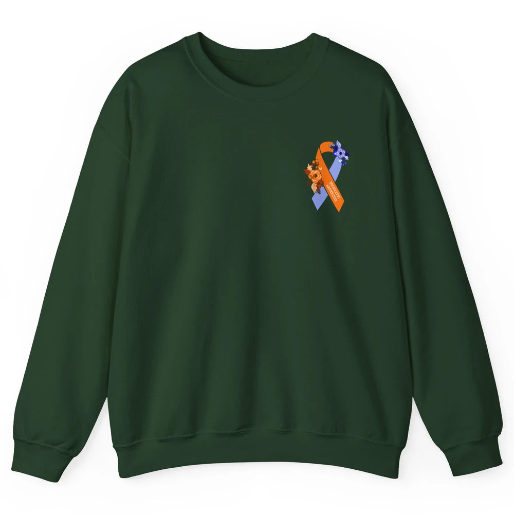 Psoriatic Arthritis Awareness PsA Floral Blue Orange Ribbon Unisex Crewneck Sweatshirt