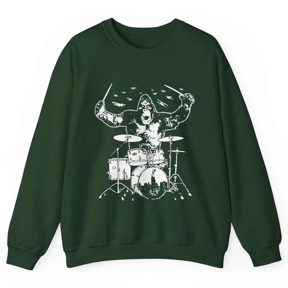 Retro Gorilla Drumming Drummers Gift Percussionists Unisex Crewneck Sweatshirt