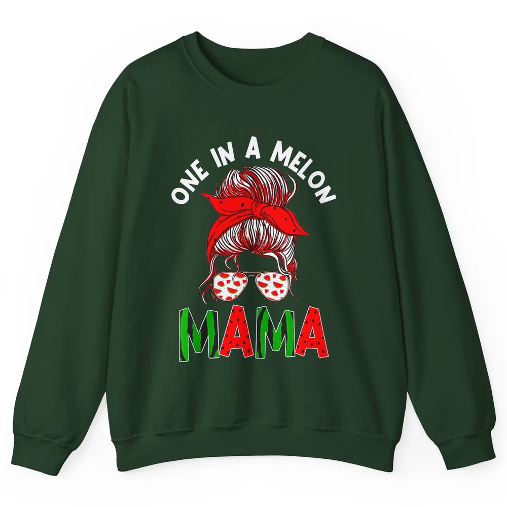 One In A Melon Mama Messy Bun Watermelon Summer Fruit Mother Unisex Crewneck Sweatshirt