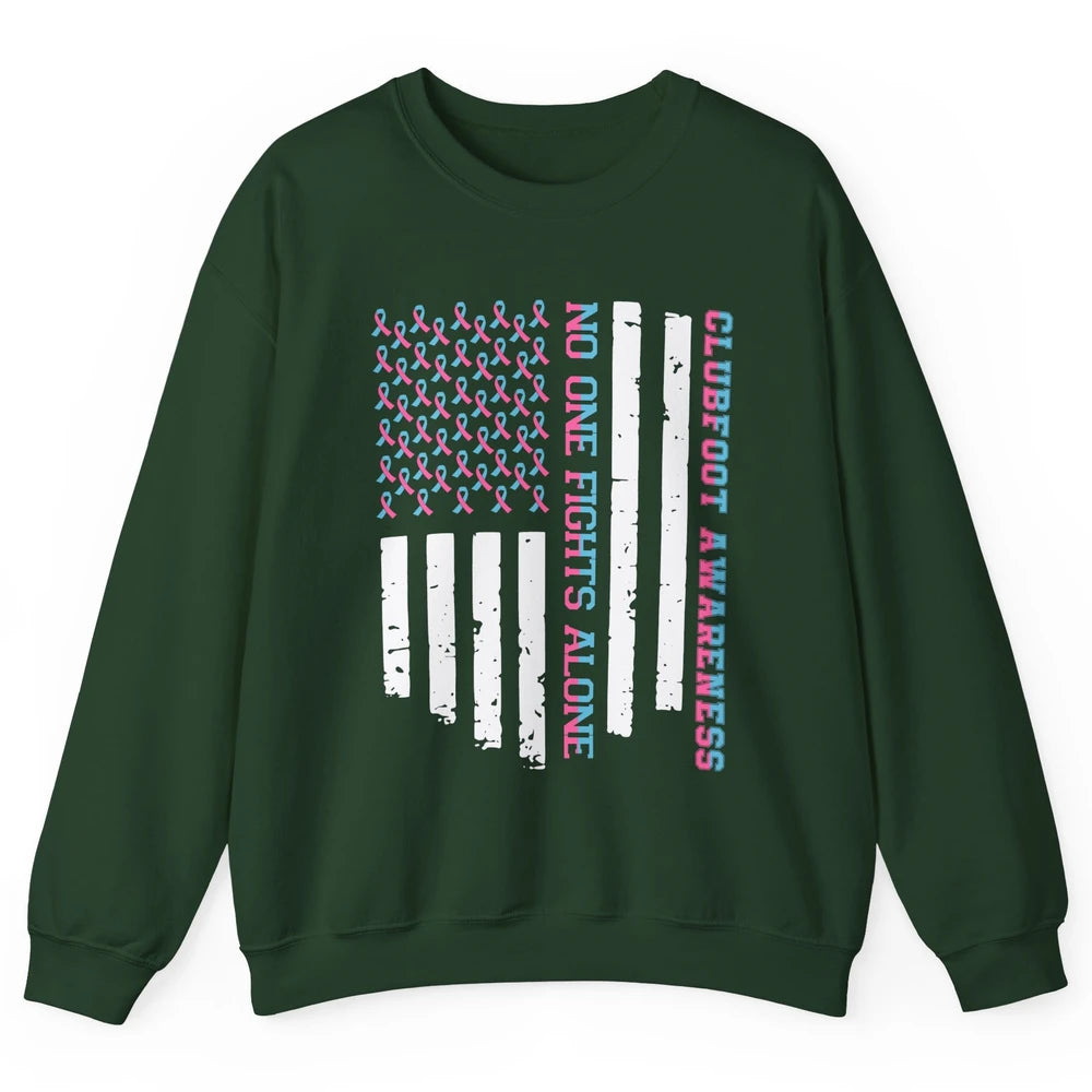 Retro Clubfoot Awareness Ribbon No One Fight Alone US Flag Unisex Crewneck Sweatshirt