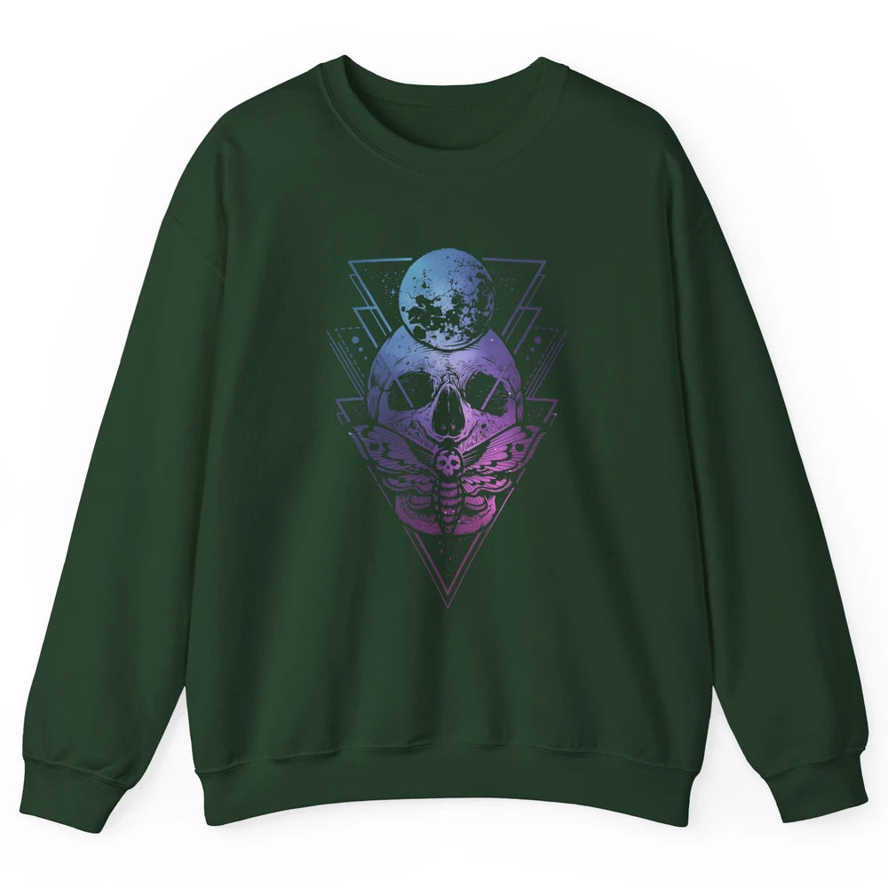 Moon Skull Wicca Crescent Lunar Moth Skeleton Halloween Goth Unisex Crewneck Sweatshirt