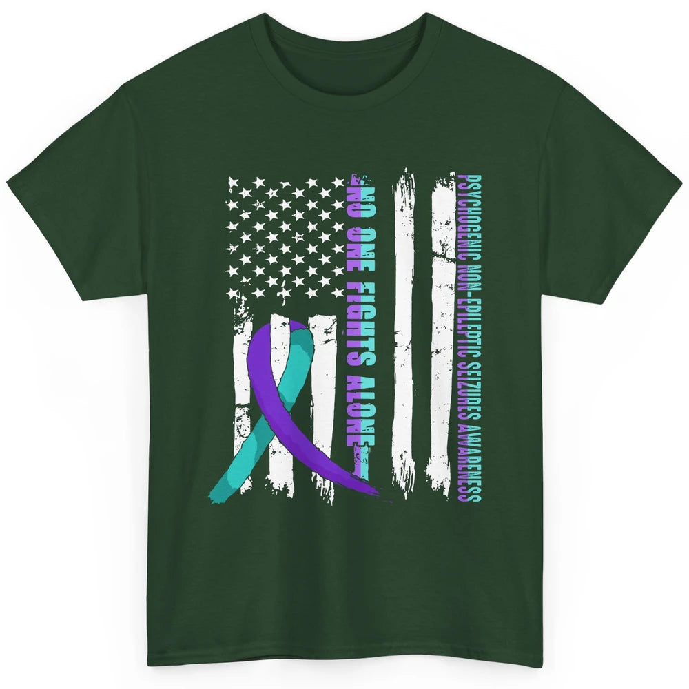 PNES Awareness Purple Teal Ribbon No One Fight Alone US Flag Classic Unisex T-Shirt