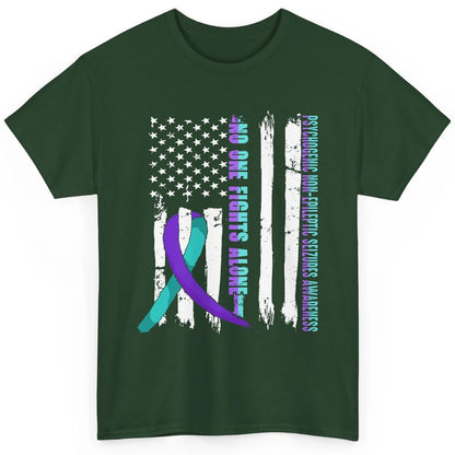 PNES Awareness Purple Teal Ribbon No One Fight Alone US Flag Classic Unisex T-Shirt