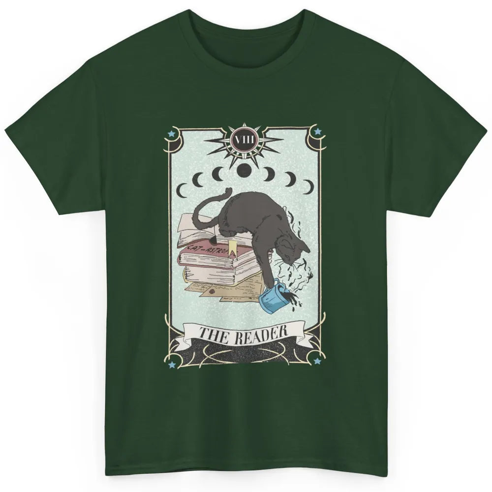 Retro Black Cat Books The Reader Tarot Card Halloween Reading Book Crescent Moon Classic Unisex T-Shirt