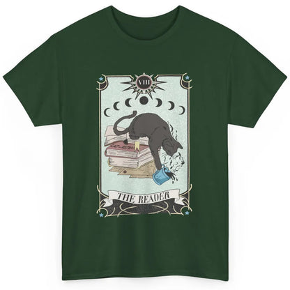 Retro Black Cat Books The Reader Tarot Card Halloween Reading Book Crescent Moon Classic Unisex T-Shirt