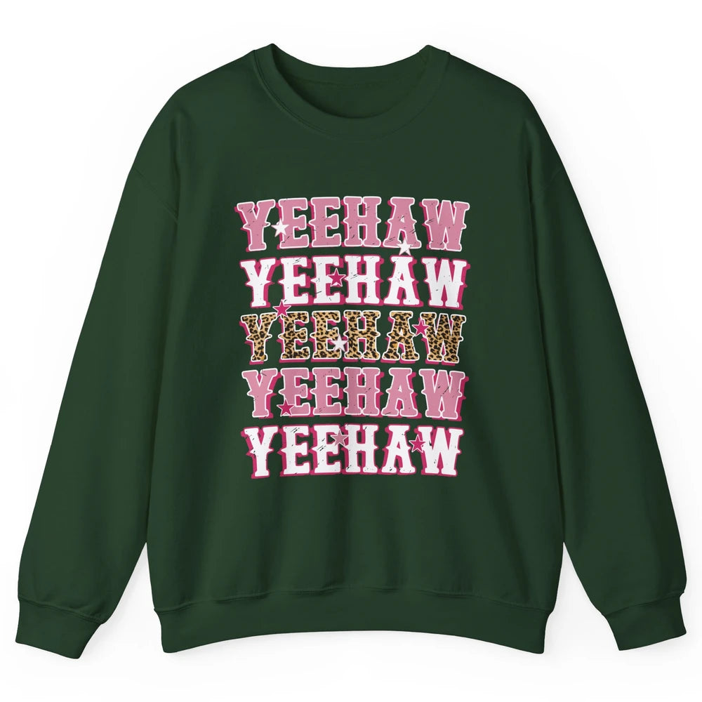 Retro Leopard Yeehaw Western Country Cowboy Cowgirl Costume Unisex Crewneck Sweatshirt
