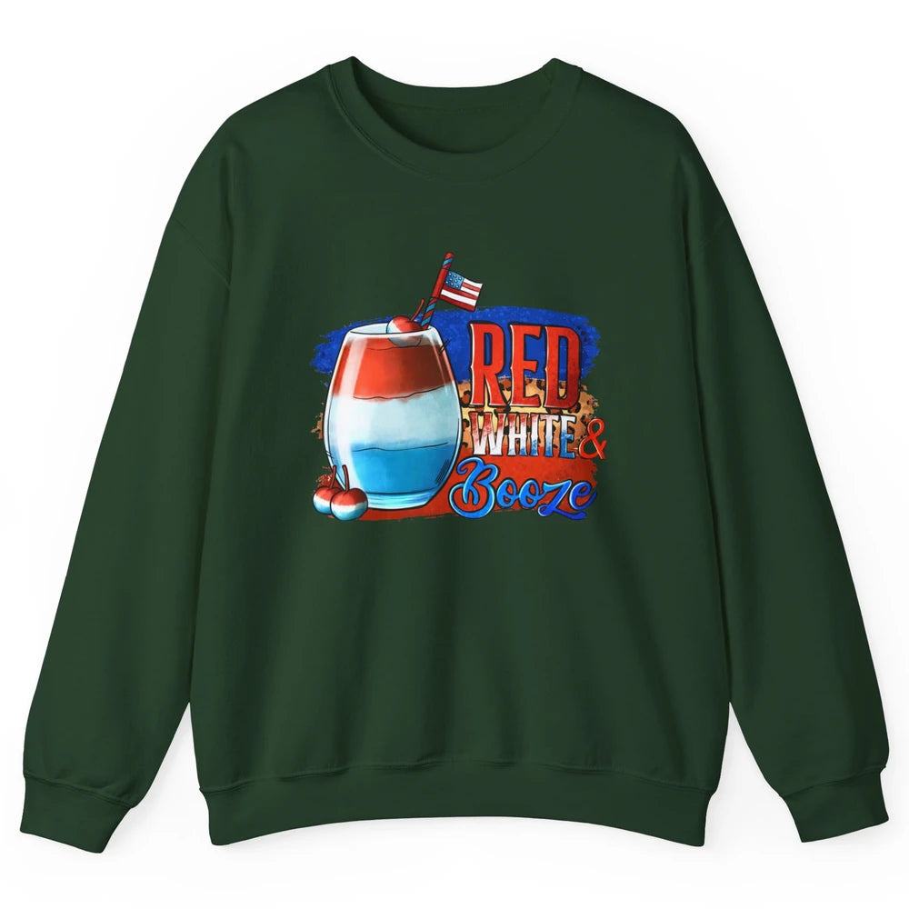 Red White & Booze Leopard US Flag 4th of July American Booze Unisex Crewneck Sweatshirt