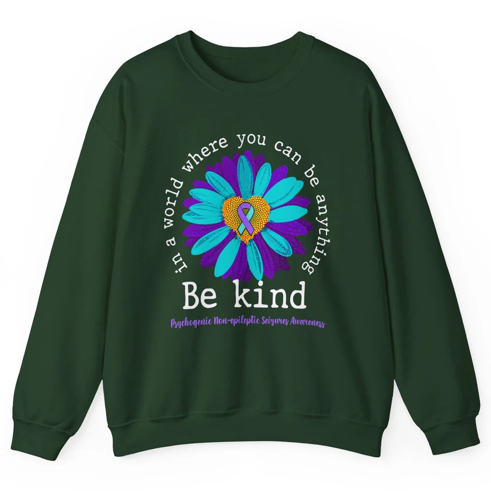 PNES Awareness Purple Teal Ribbon Sunflower Be Kind Unisex Crewneck Sweatshirt