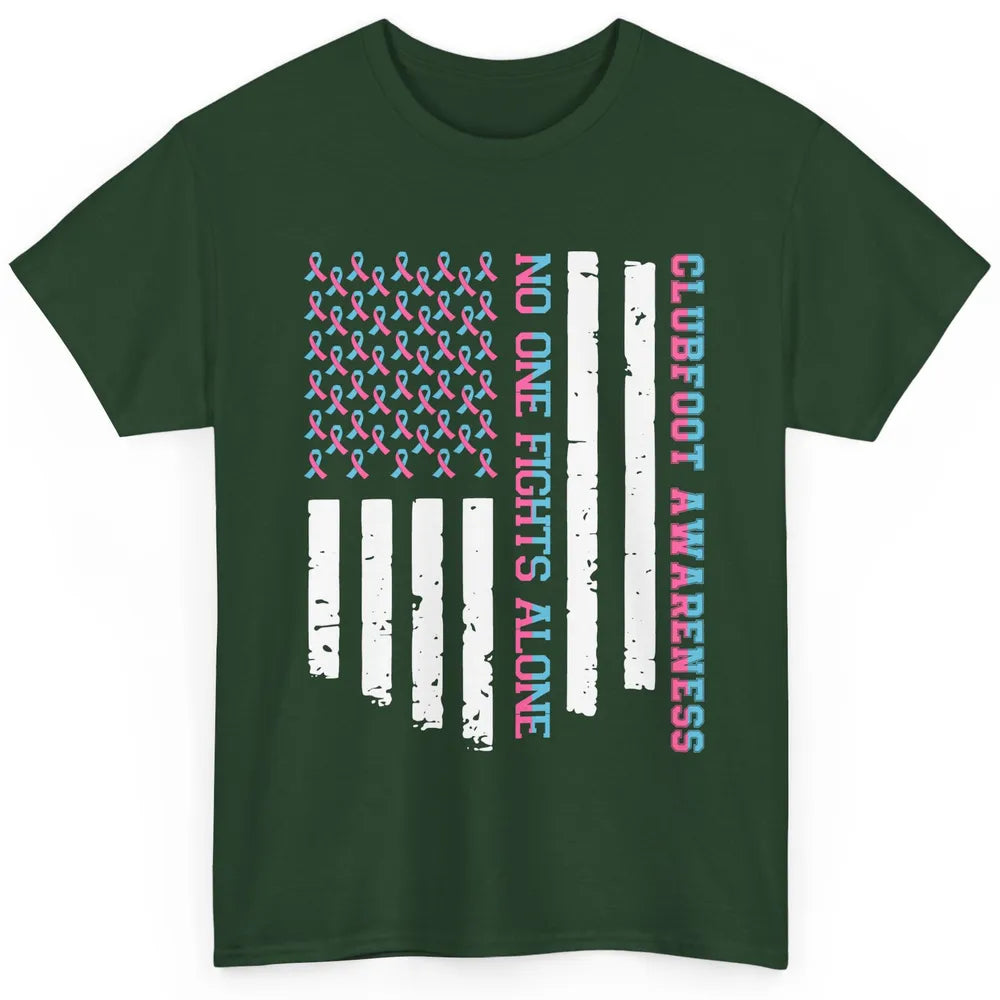 Retro Clubfoot Awareness Ribbon No One Fight Alone US Flag Classic Unisex T-Shirt