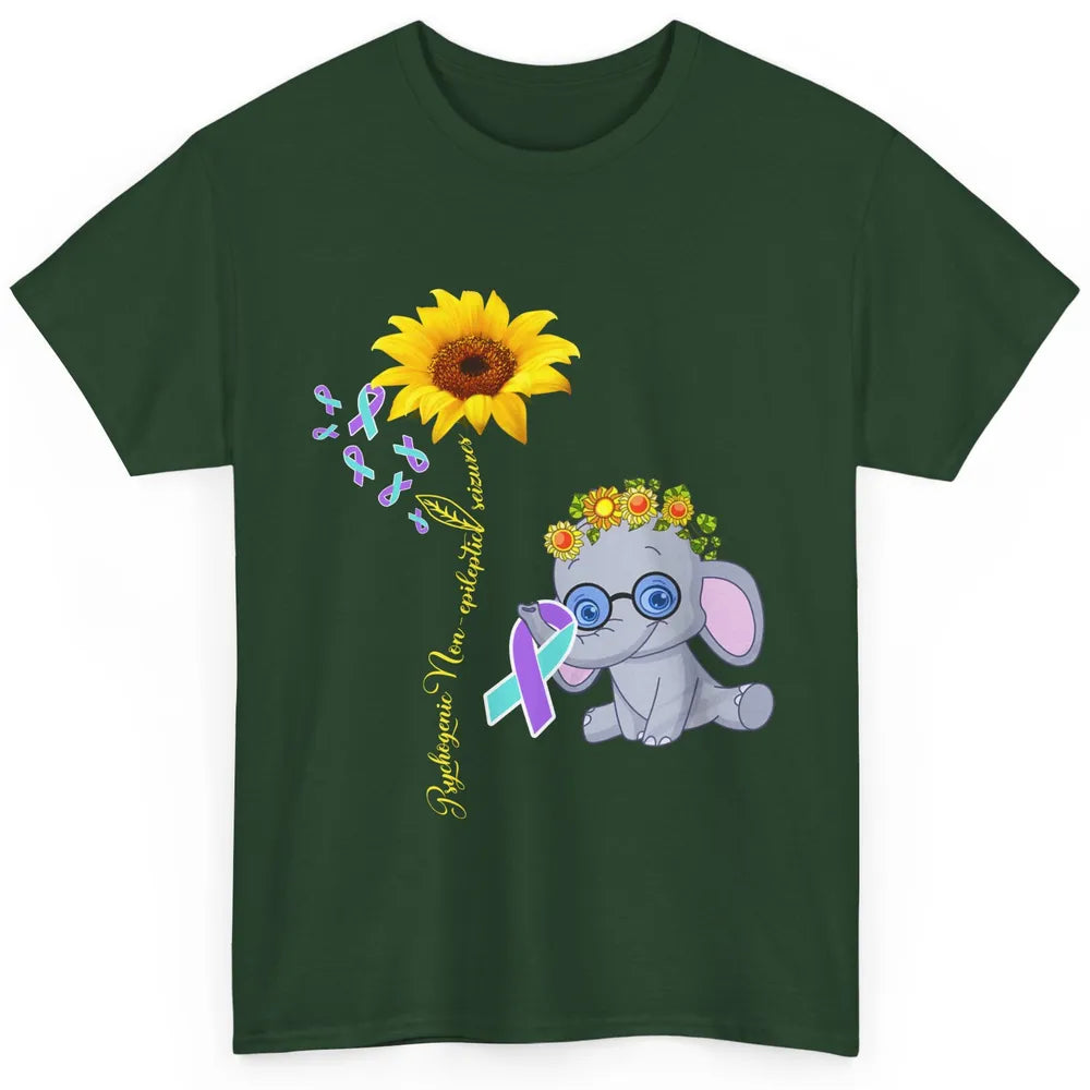 PNES Awareness Purple Teal Ribbon Sunflower Baby Elephant Classic Unisex T-Shirt