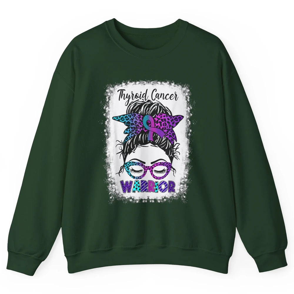 Messy Hair Woman Leopard Warrior Thyroid Cancer Awareness Unisex Crewneck Sweatshirt