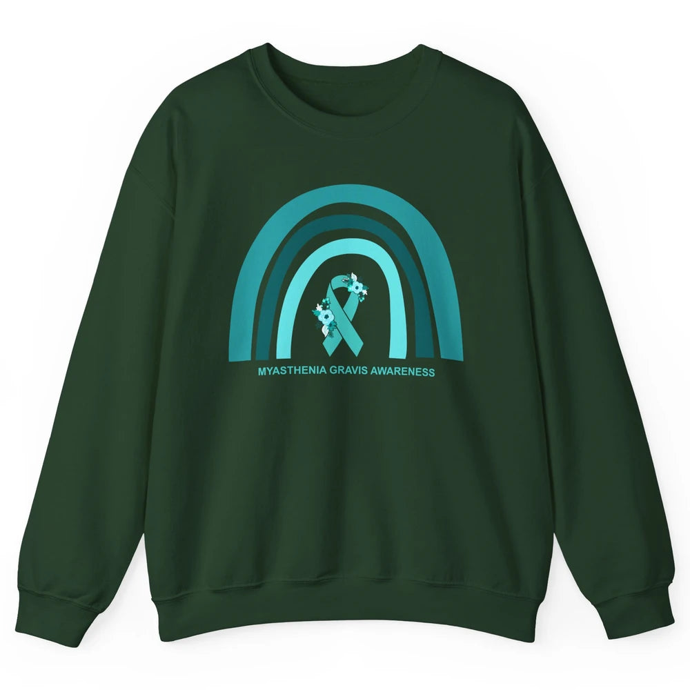 Myasthenia Gravis Awareness Floral Teal Ribbon Rainbow Unisex Crewneck Sweatshirt