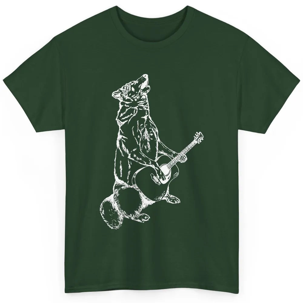 Retro Howling Wolf Playing Guitar Musician Guitarist Music Classic Unisex T-Shirt