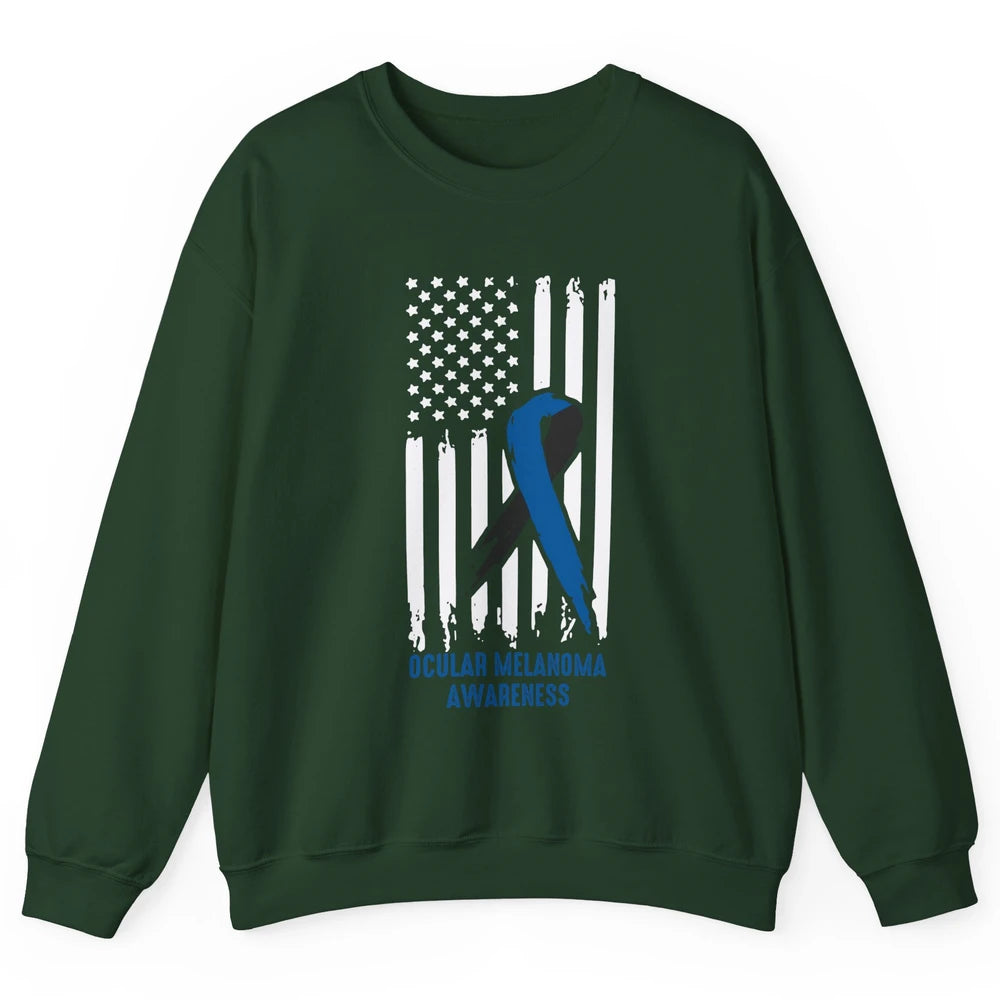 Ocular Melanoma Awareness Ribbon No One Fight Alone US Flag Unisex Crewneck Sweatshirt