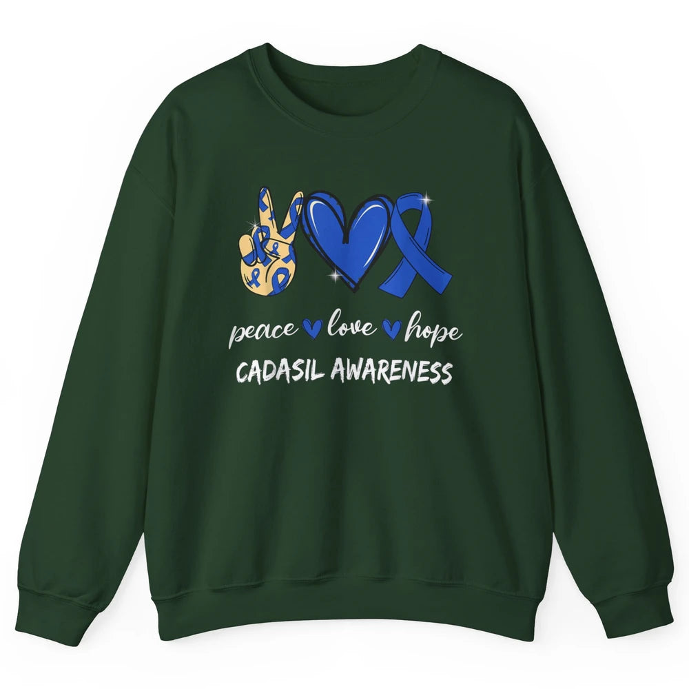 Peace Love Hope Heart Love Cadasil Awareness Blue Ribbon Unisex Crewneck Sweatshirt