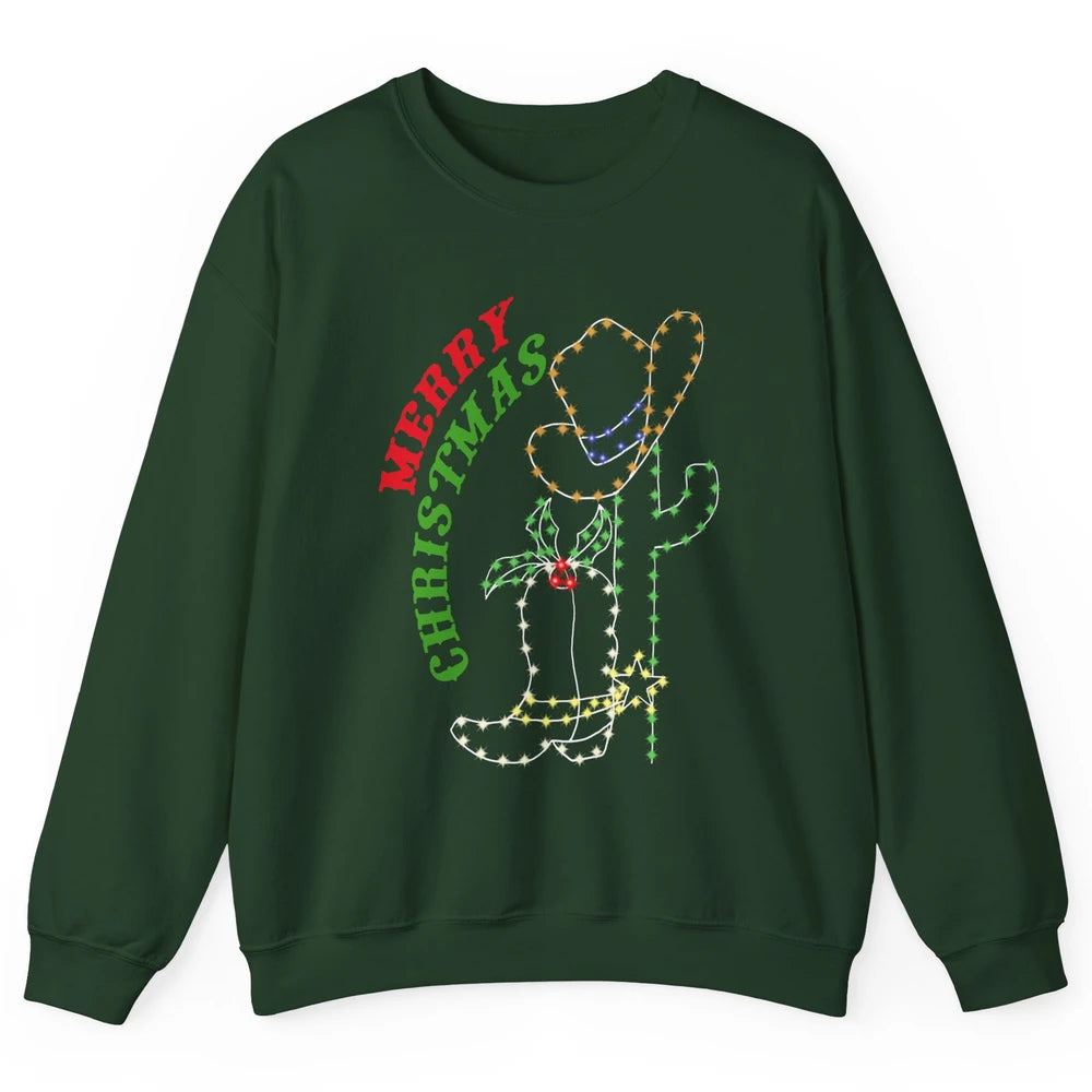 Retro Cowboy Merry Christmas Western Country Cowgirl Costume Unisex Crewneck Sweatshirt