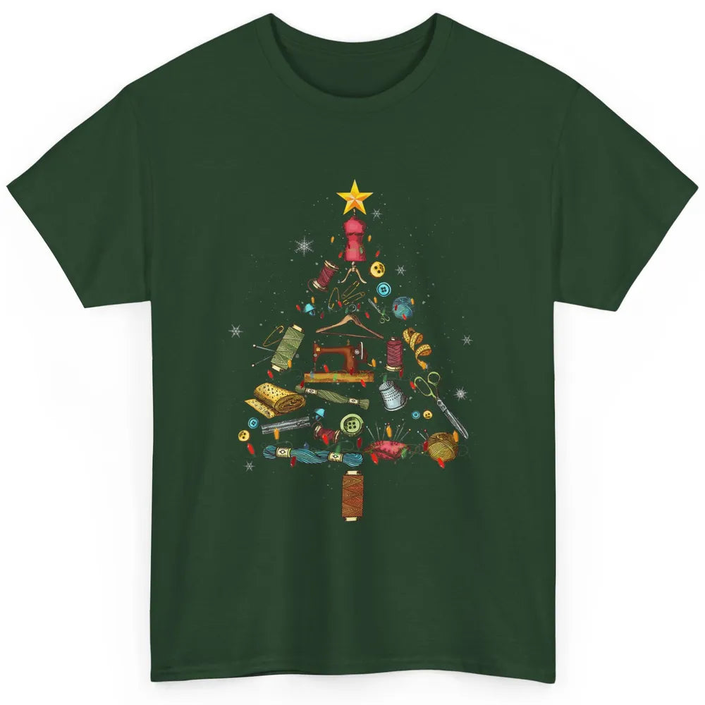 Merry Christmas Sewing Yarn Quilting Xmas Tree Sew Machine Classic Unisex T-Shirt