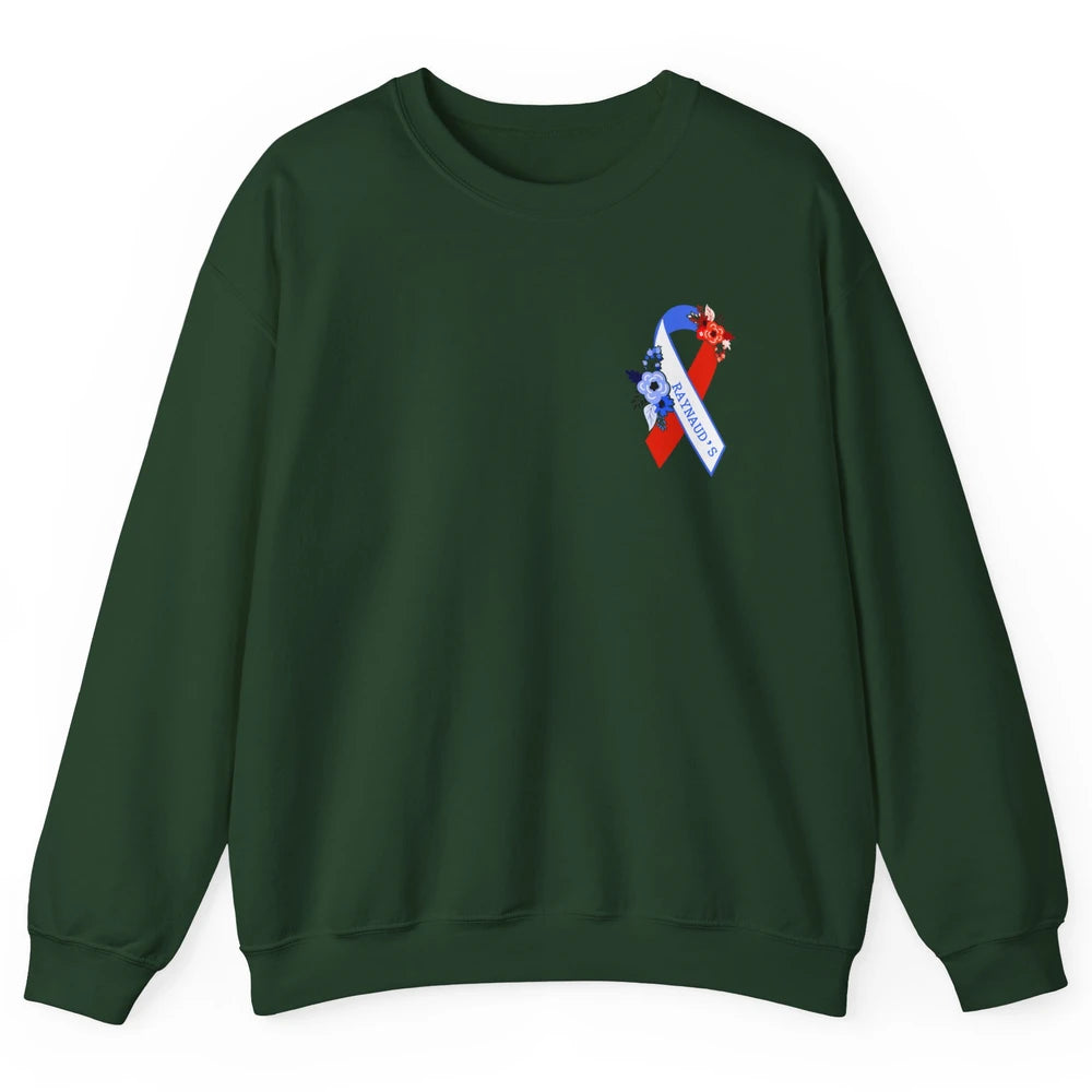 Raynaud's Syndrome Awareness Support Floral Red Blue Ribbon Unisex Crewneck Sweatshirt