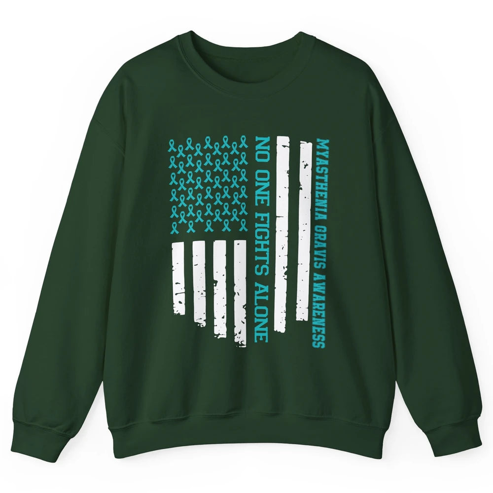 Myasthenia Gravis Awareness Teal Ribbon No One Fight Alone Unisex Crewneck Sweatshirt