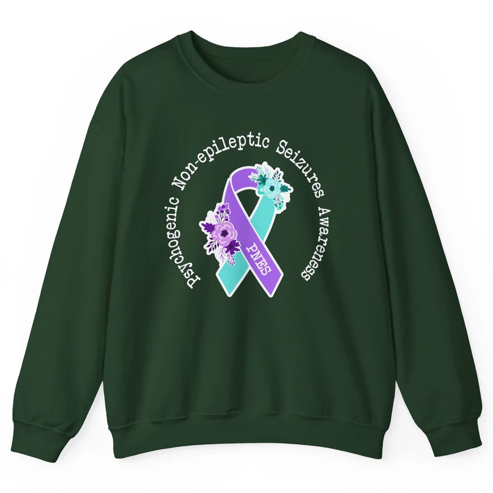 Psychogenic Non-epileptic Seizures PNES Purple Teal Ribbon Unisex Crewneck Sweatshirt