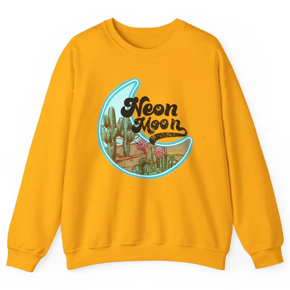 Neon Moon Cactus Flower Desert Western Cowboy Rodeo Vintage Unisex Crewneck Sweatshirt