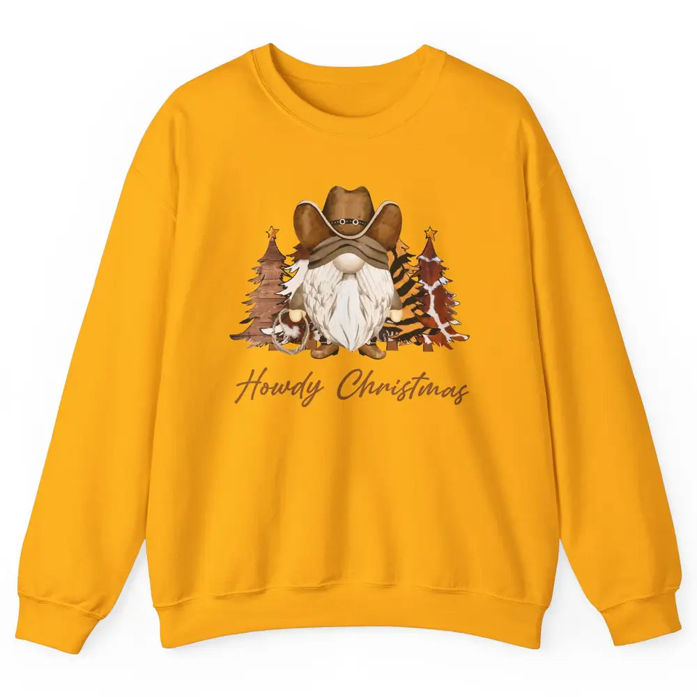 Retro Leopard Cowboy Gnome Howdy Christmas Western Holiday Unisex Crewneck Sweatshirt