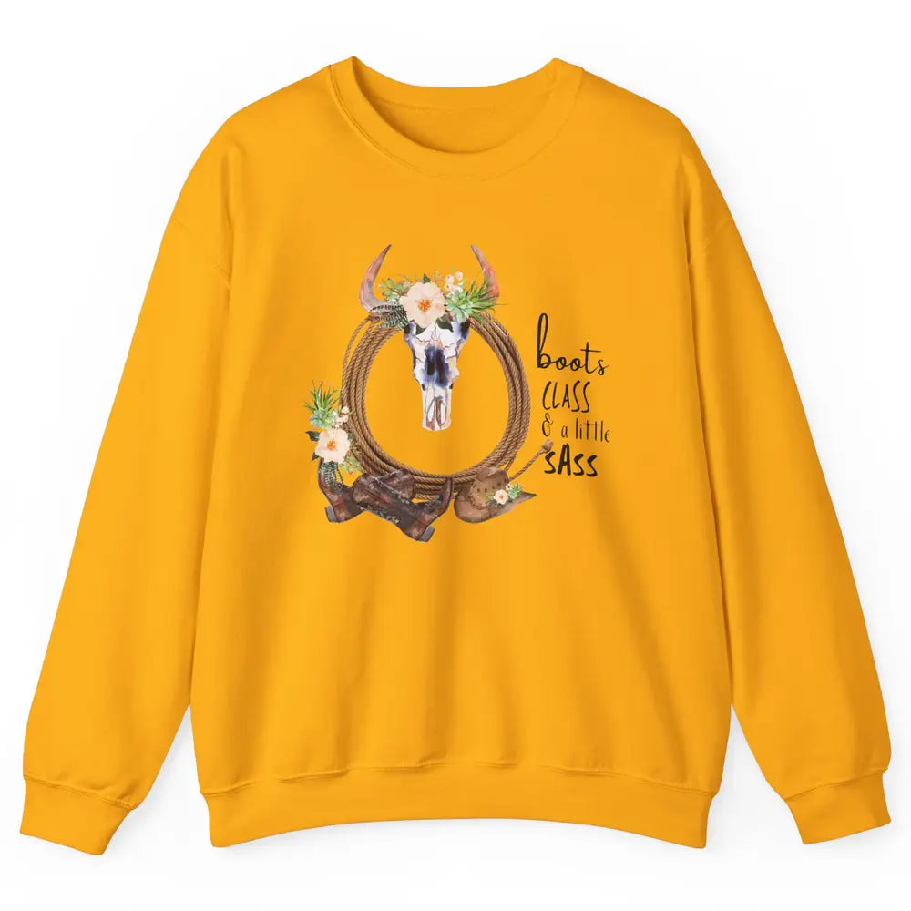 Retro Cowgirl Boots And Hat Boots Class A Little Sass Cowboy Unisex Crewneck Sweatshirt