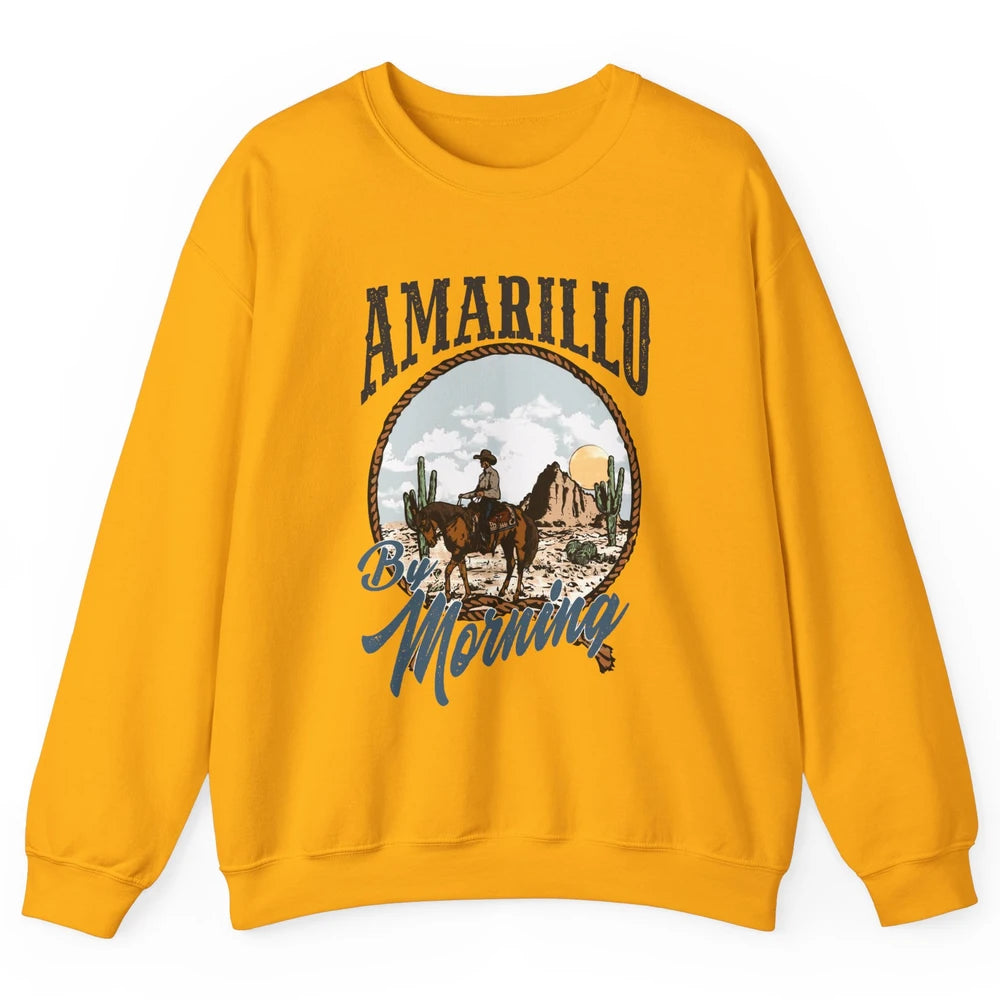 Retro Desert Cowboy Riding Horse Amarillo By Morning Western Unisex Crewneck Sweatshirt