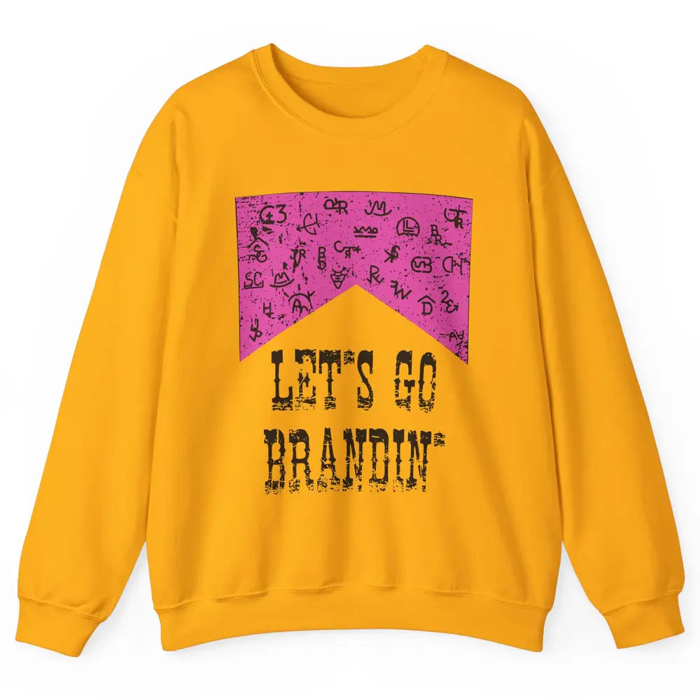 Retro Cowboy Hat Let's Go Brandin' Western Country Symbols Unisex Crewneck Sweatshirt