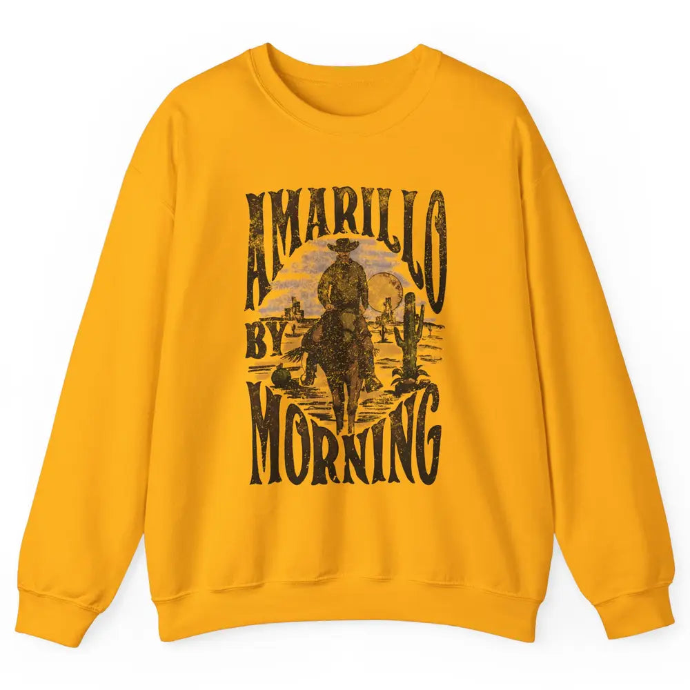 Retro Cowboy Riding Horse Desert Amarillo By Morning Western Unisex Crewneck Sweatshirt