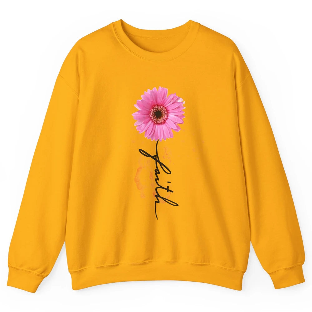 Pink Daisy Faith Cross Christian Religious God Lovers Gift Unisex Crewneck Sweatshirt