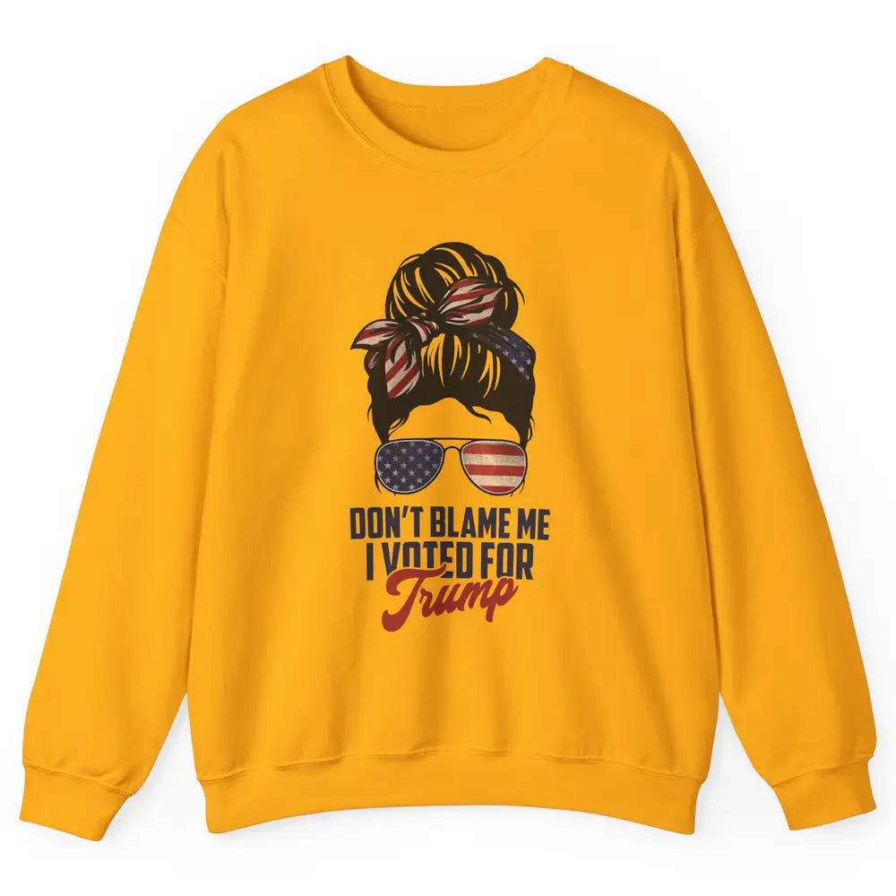 Retro Messy Bun US Flag Glasses I Voted For Trump Republican Unisex Crewneck Sweatshirt