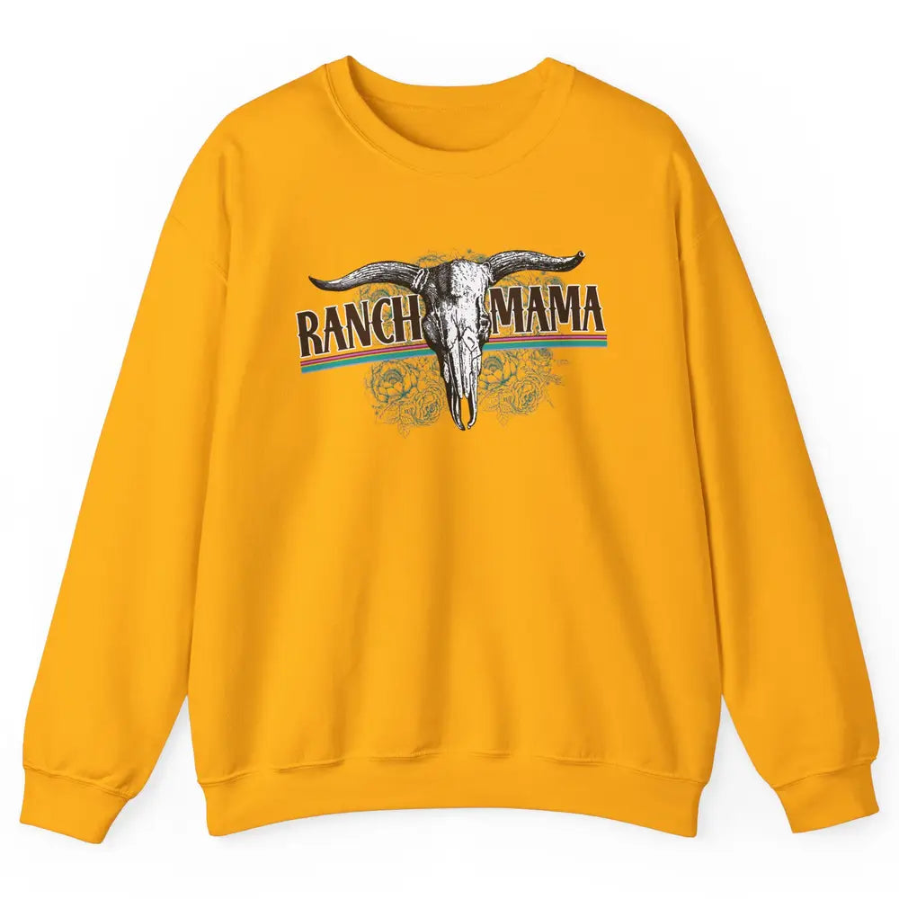 Retro Ranch Mama Highland Cow Skull Western Country Cowboy Unisex Crewneck Sweatshirt