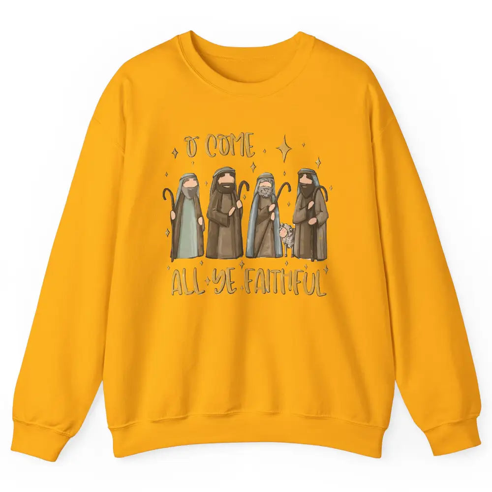 Retro Christmas O Come All Ye Faithful Christian Jesus Faith Unisex Crewneck Sweatshirt