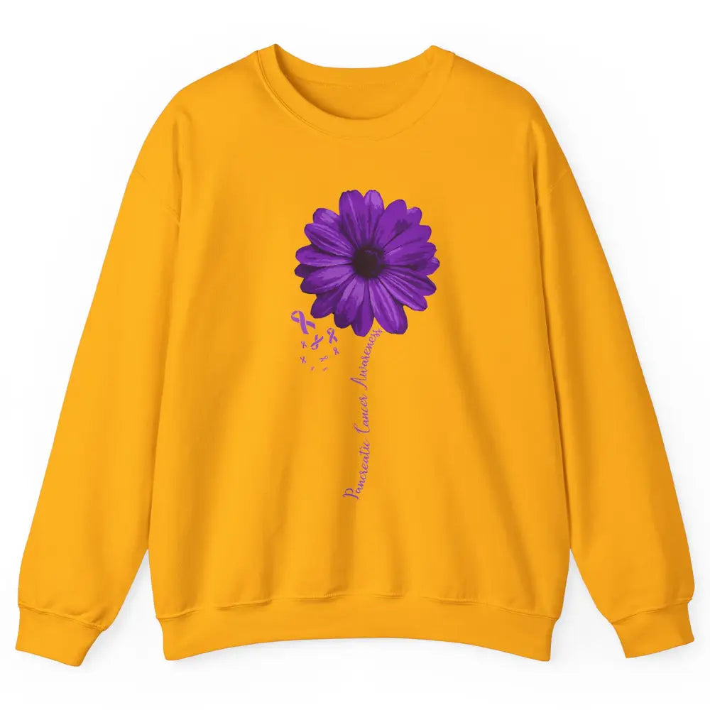 Pancreatic Cancer Awareness Purple Ribbon Daisy Flower Unisex Crewneck Sweatshirt