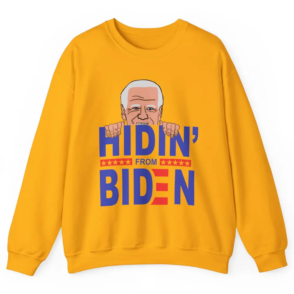 Retro Funny Joe Biden Hiding From Biden Anti Liberal US Flag Unisex Crewneck Sweatshirt
