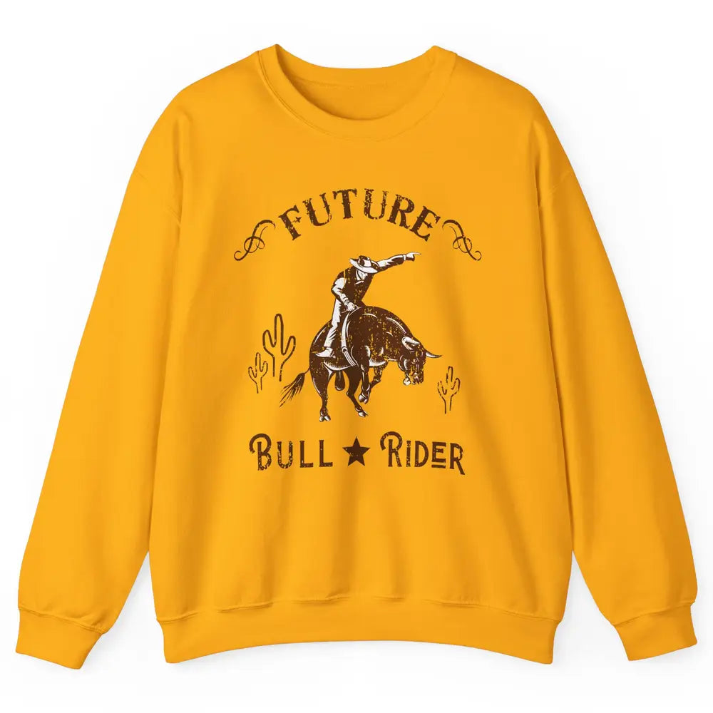 Retro Future Bull Rider Cowboy Western Country Cactus Riding Unisex Crewneck Sweatshirt