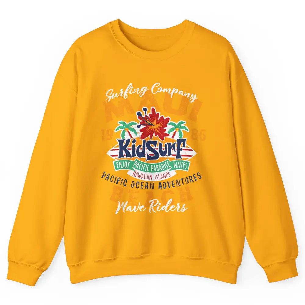 Retro Maui Island 1986 Hawaii Kid Surfing Pacific Paradise Unisex Crewneck Sweatshirt
