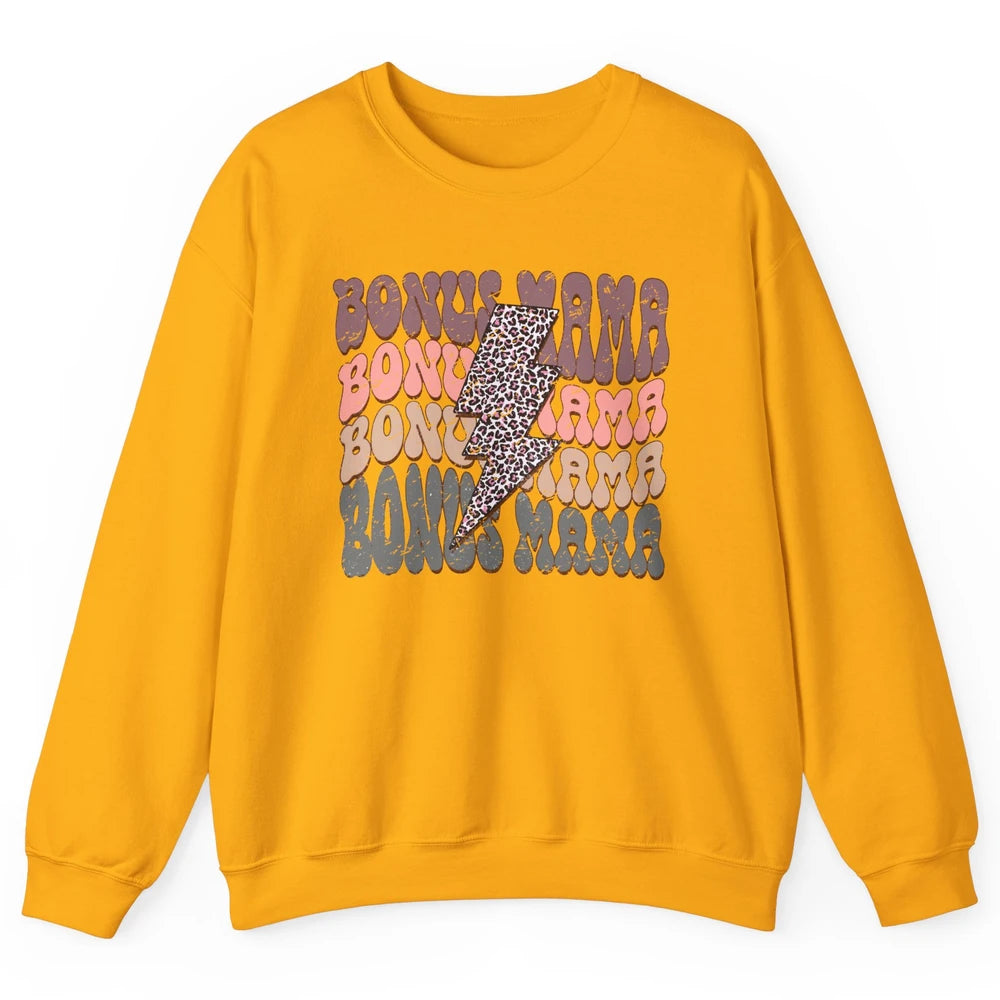 Retro Bonus Mama Leopard Lightning Bolt Western Stepmother Unisex Crewneck Sweatshirt