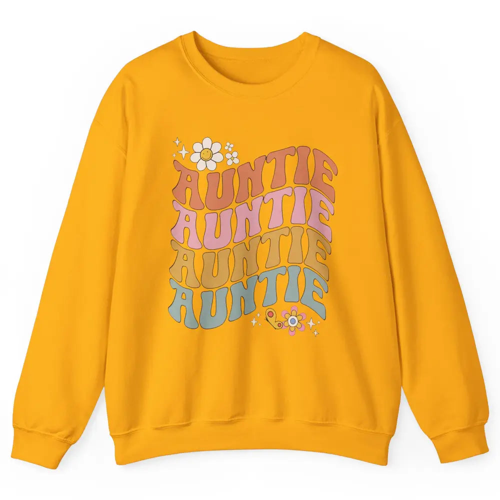 Retro Auntie Hippie Groovy Pregnancy Reveal Positive Mind Unisex Crewneck Sweatshirt