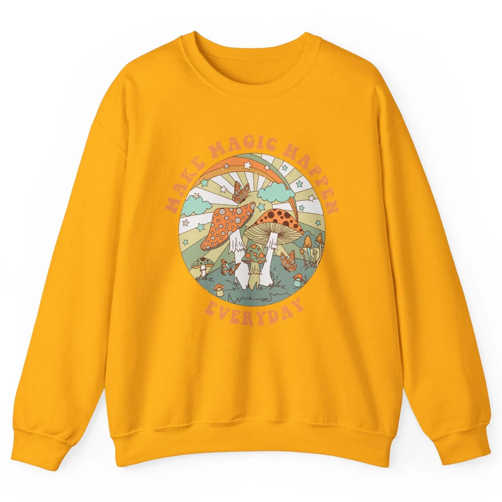 Retro Groovy Make Magic Happen Mushroom Hippie Botanical Unisex Crewneck Sweatshirt