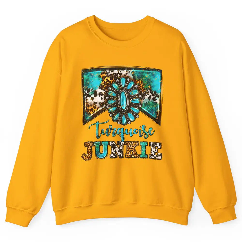 Retro Leopard Turquoise Junkie Gemstone Western Country Unisex Crewneck Sweatshirt