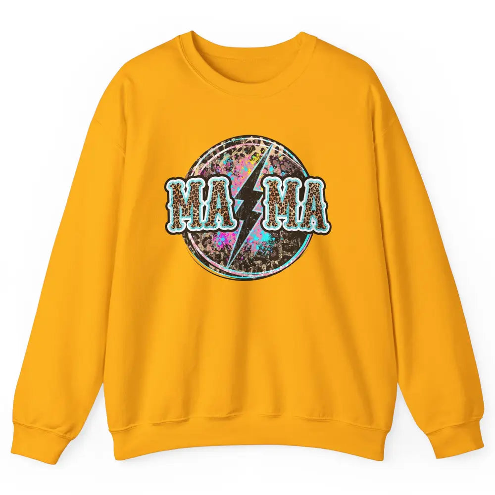 Retro Leopard Mama Lightning Bolt Western Country Bad Moms Unisex Crewneck Sweatshirt
