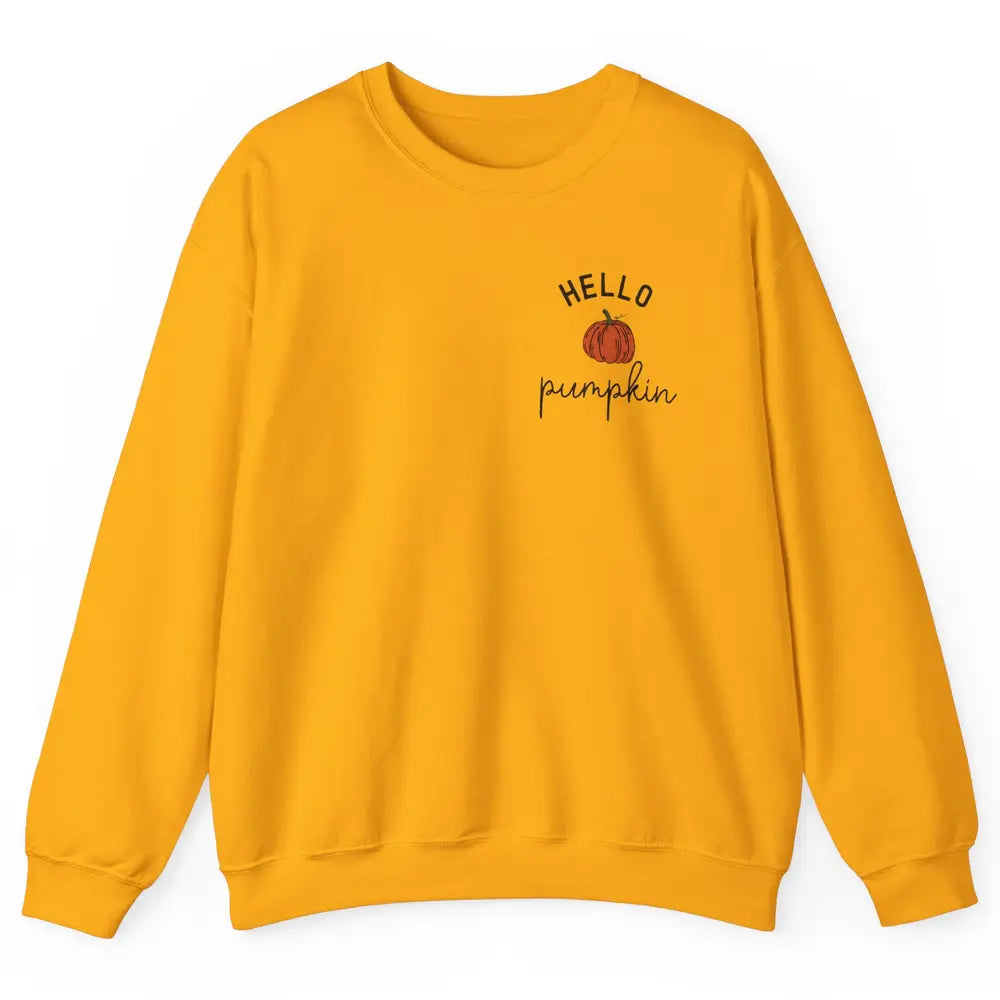 Pumpkin Halloween Hello Pumpkin Fall Thanksgiving Pocket Unisex Crewneck Sweatshirt