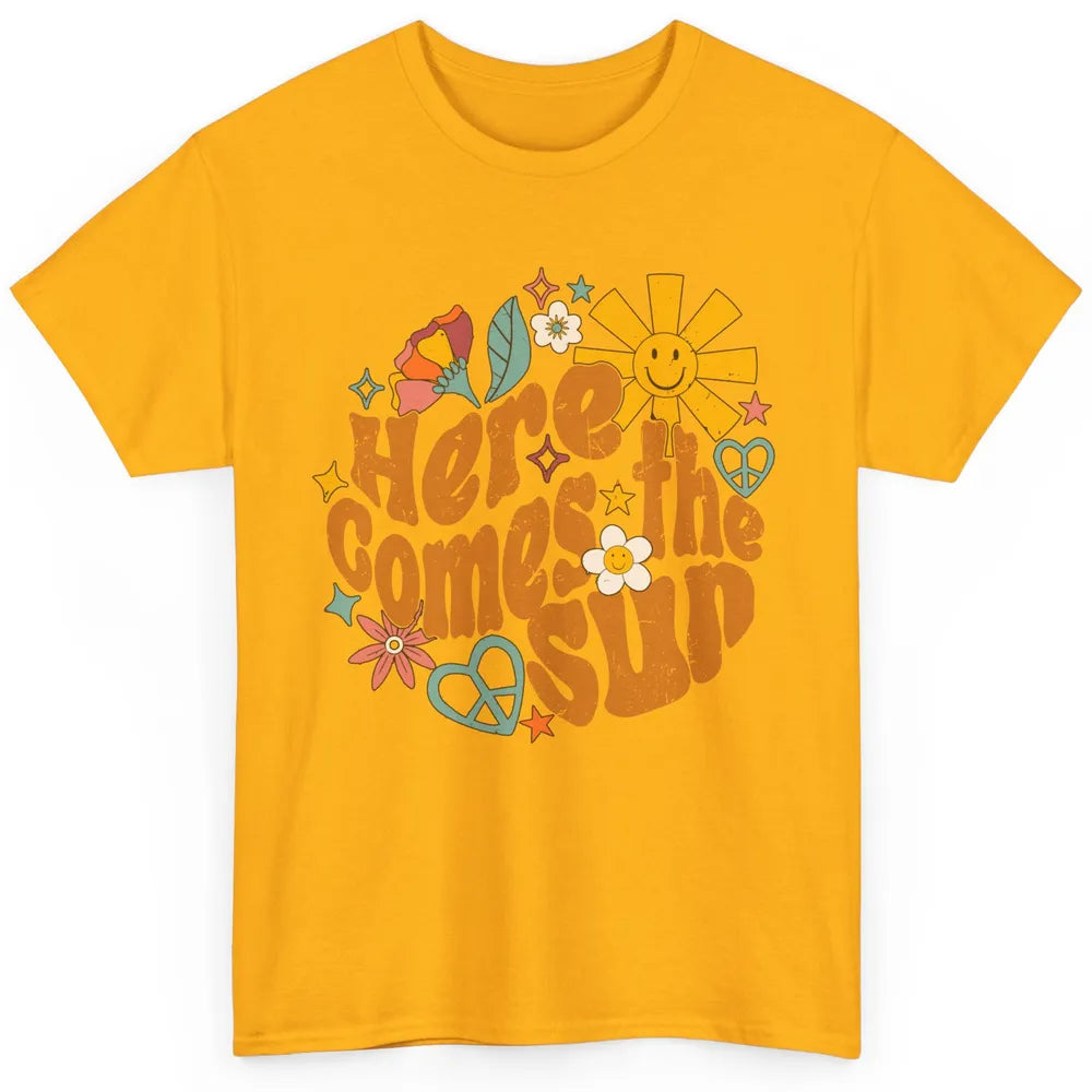 Retro Daisy Rainbow Sunrise Here Comes The Sun Hippie Girl Classic Unisex T-Shirt
