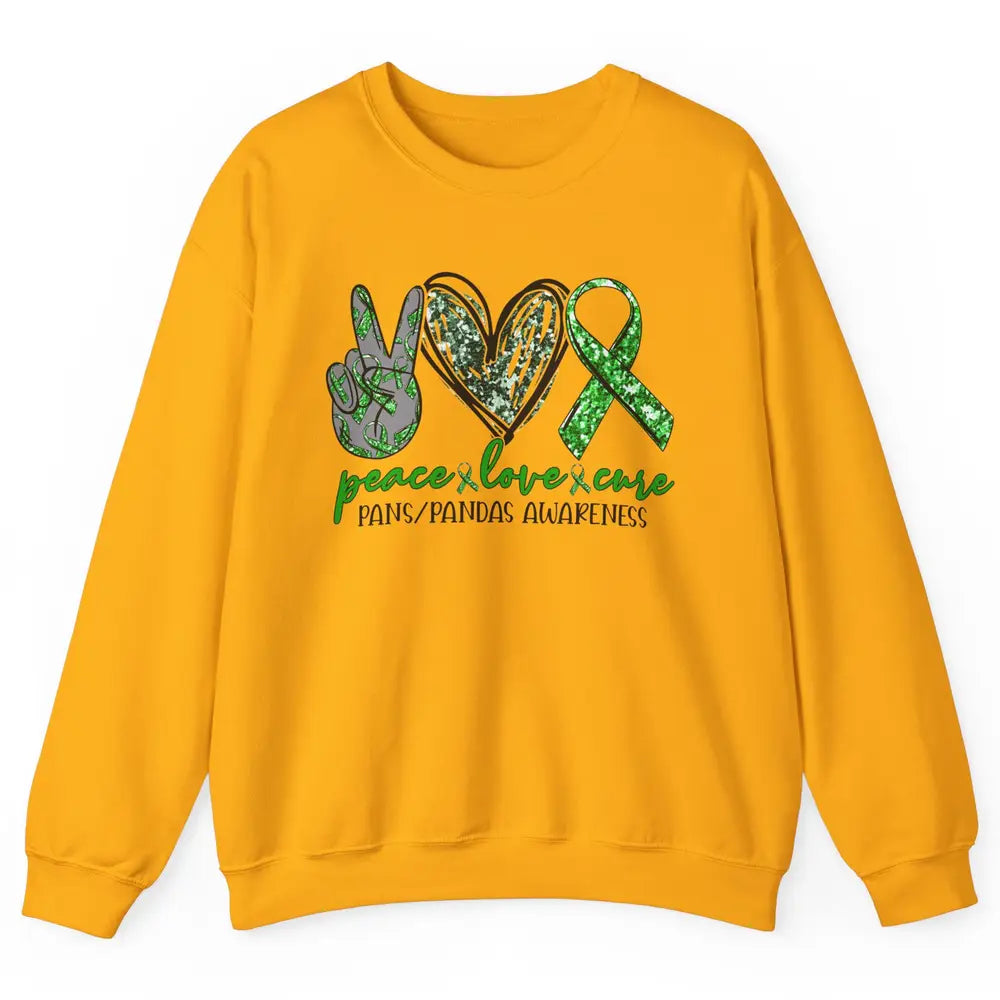 PANS/PANDAS Awareness Green Ribbon Peace Love Cure Unisex Crewneck Sweatshirt