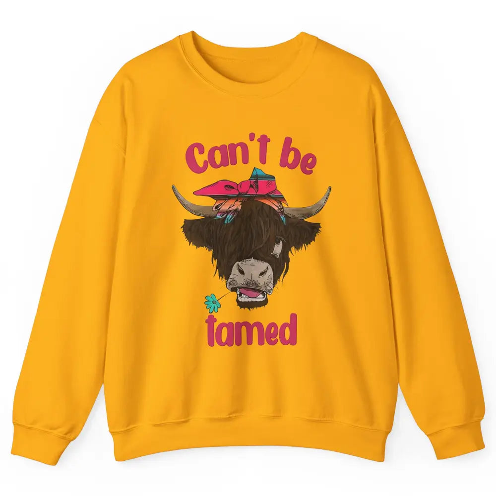 Retro Highland Cow Bandana Can't Be Tamed Western Farm Unisex Crewneck Sweatshirt